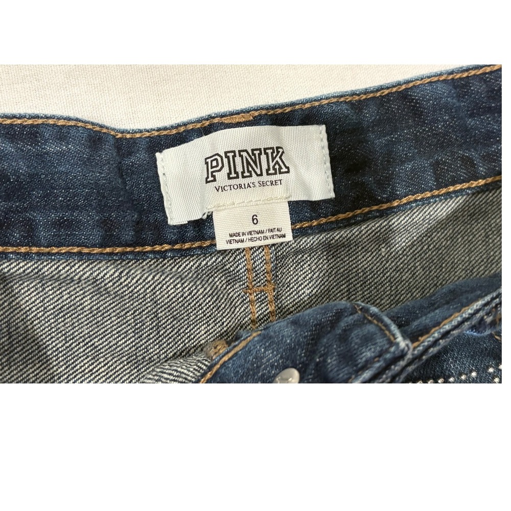 PINK Rhinestone‎ Distressed Denim Shorts Size 6 - Picture 3 of 6
